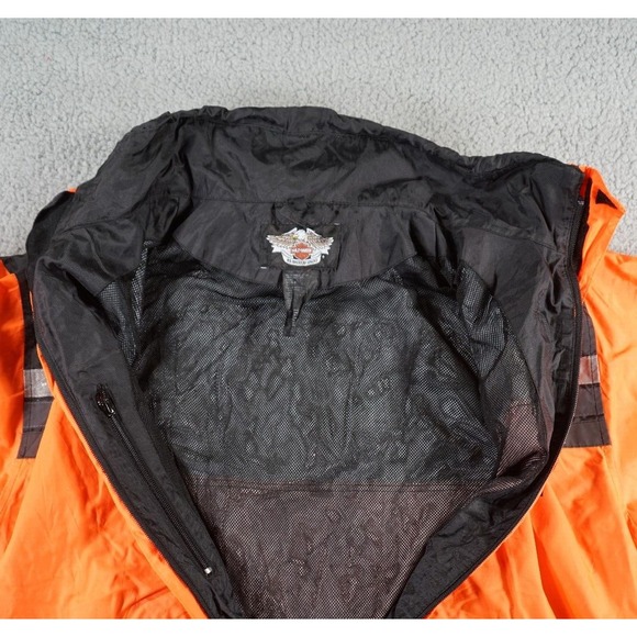 Harley Davidson High Visibility Jacket Mens Large Orange Black Light Jacket Rain - Picture 10 of 15